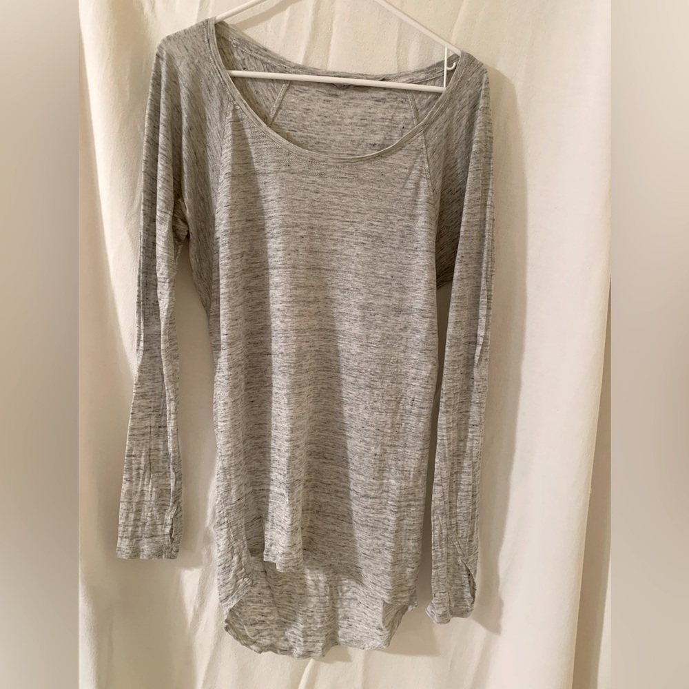 Athleta Long Sleeve Gray/Silver Metallic T-Shirt